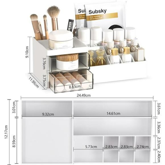 White makeup organizer with drawers countertop storage for vanity bathroom - Picture 2 of 7